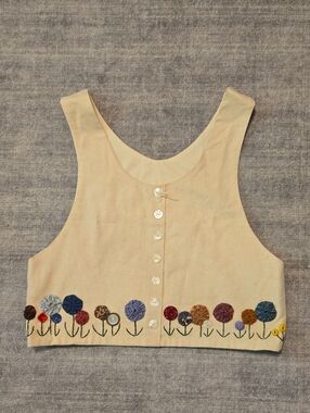 Embroidered Cream Cotton Tank Top
